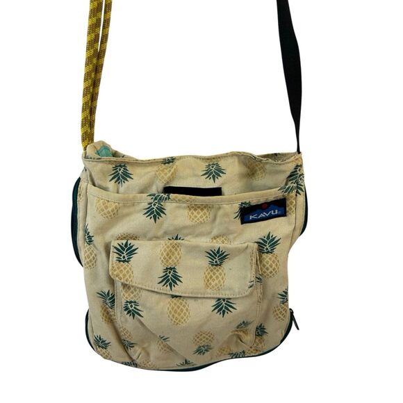 Kavu 10x11" expandable crossbody pineapples (some fading) rope strap snaps - Picture 1 of 9